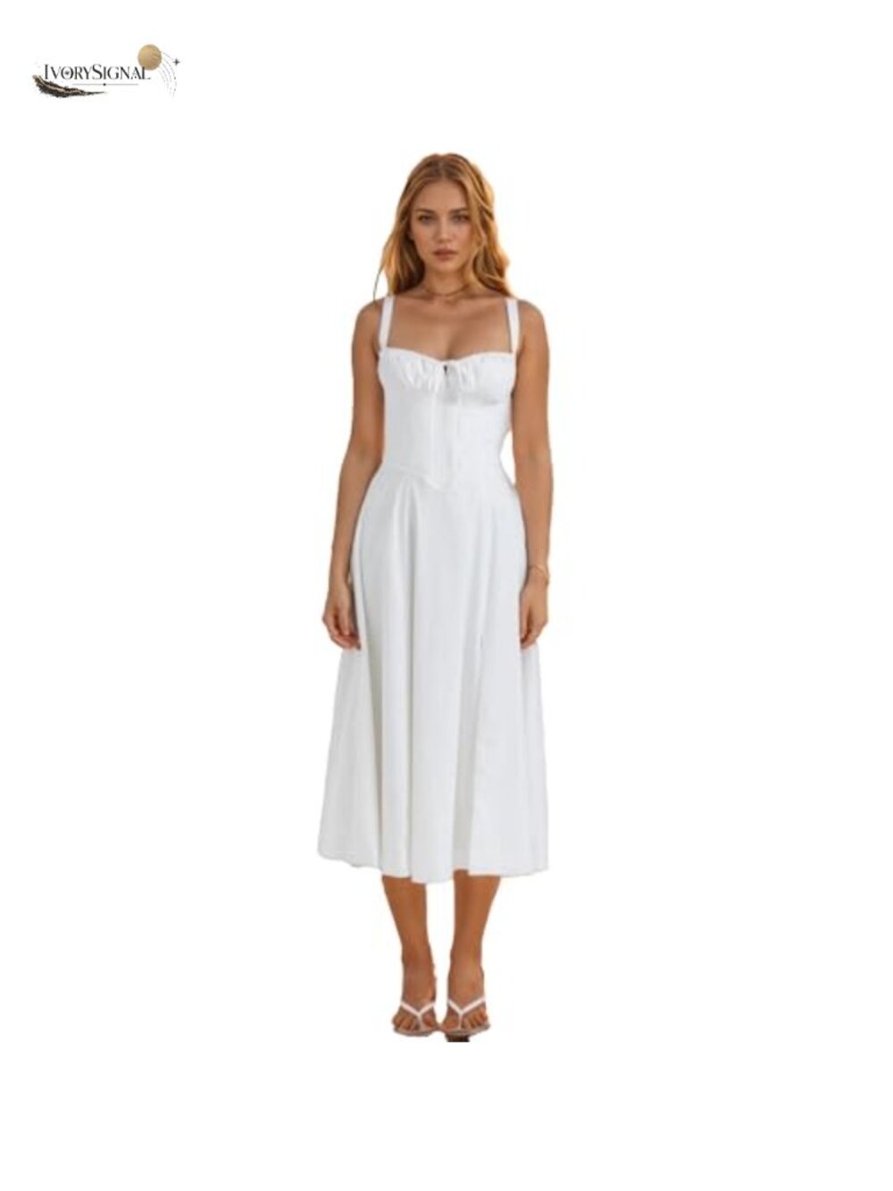 Women's Floral Corset Midi Dress Boho Sundress with Lace-Up Back
